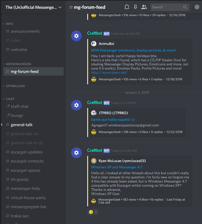 The MG Discord server now has a forum feed - Meta - MessengerGeek