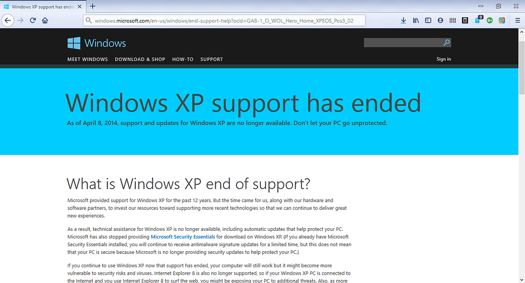 I Found The Original Xp End Of Support Article Technology Messengergeek