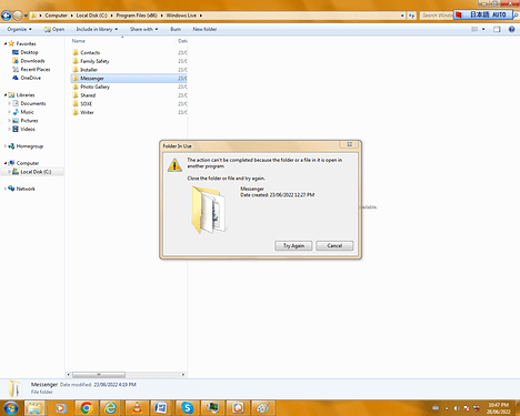 Failing to delete a folder named Messenger
