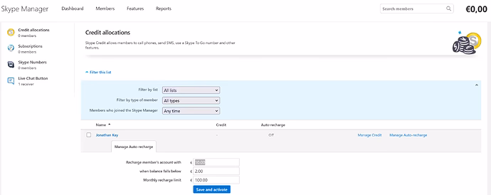 Skype Manager Credit allocations