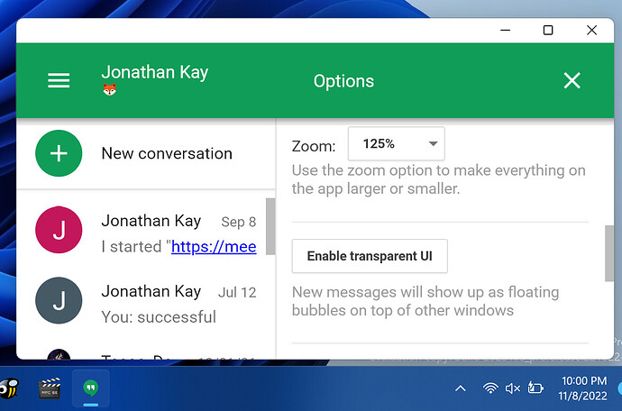 Only the app has the transparent UI "bubble" option