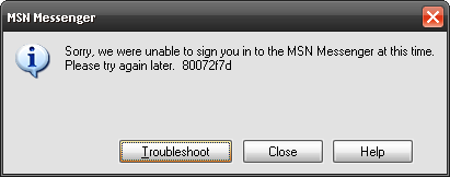 msn log in error