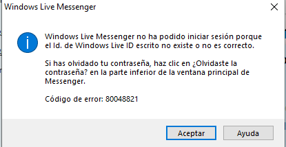 code d'erreur windows résident messenger 80048821