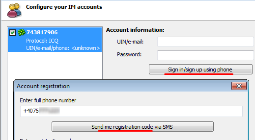 how to register icq without email